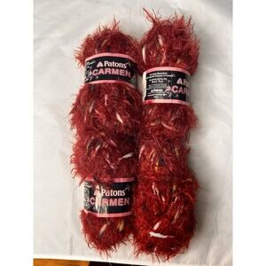Patons Carmen Novelty Eyelash Yarn Lot of 4‎ Wine Burgundy Color 07430 256 Yards